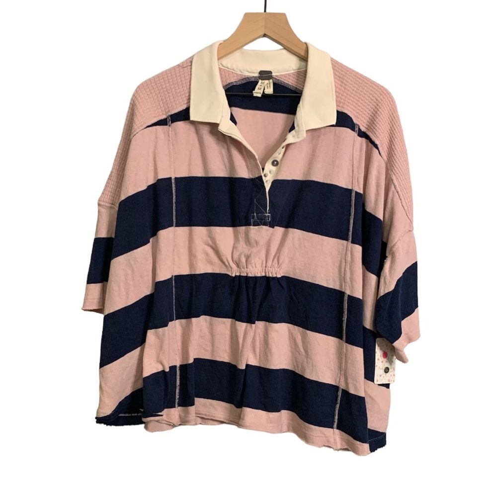 NWT FREE PEOPLE Yuki Oversize Cotton Striped Polo. Size Medium - Picture 5 of 8